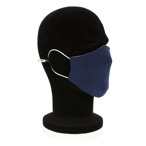 Wiederverwendbare 2-lagige Baumwoll-Gesichtsmaske navy blau bedrucken, Art.-Nr. P265.895