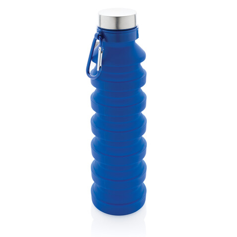 Auslaufgeschützte faltbare Silikonflasche blau bedrucken, Art.-Nr. P432.625