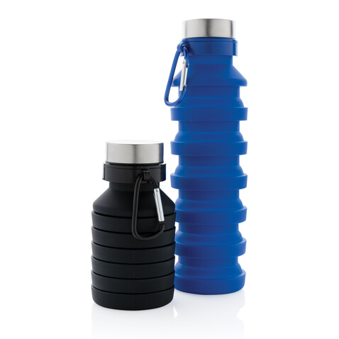 Auslaufgeschützte faltbare Silikonflasche blau bedrucken, Art.-Nr. P432.625