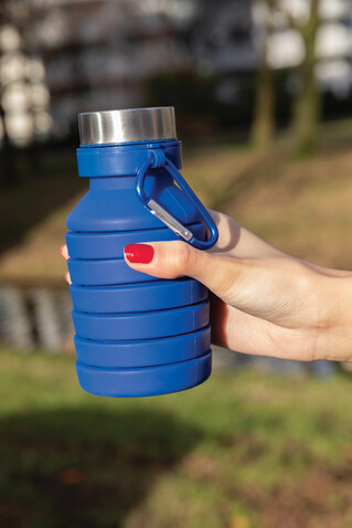 Auslaufgeschützte faltbare Silikonflasche blau bedrucken, Art.-Nr. P432.625