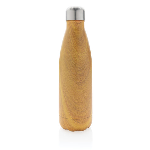 Vakuumisolierte Stainless Steel Flasche mit Holzoptik gelb bedrucken, Art.-Nr. P436.486