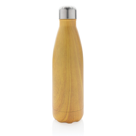 Vakuumisolierte Stainless Steel Flasche mit Holzoptik gelb bedrucken, Art.-Nr. P436.486