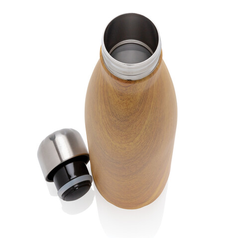 Vakuumisolierte Stainless Steel Flasche mit Holzoptik gelb bedrucken, Art.-Nr. P436.486