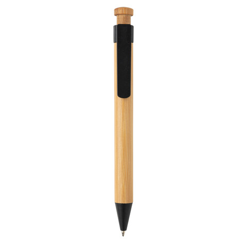Bambus Stift mit Wheatstraw-Clip schwarz bedrucken, Art.-Nr. P610.541