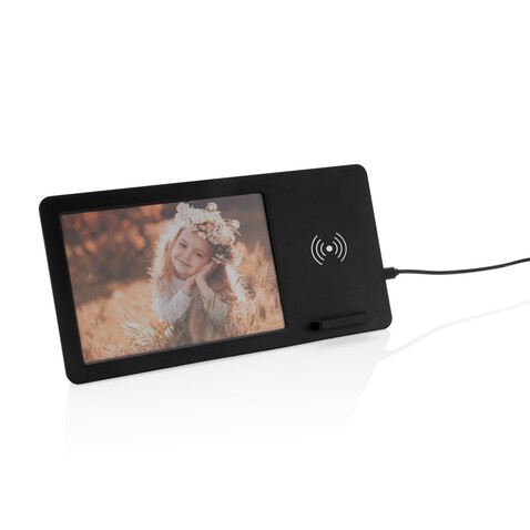5W Wireless Charger mit Fotorahmen schwarz bedrucken, Art.-Nr. P308.041