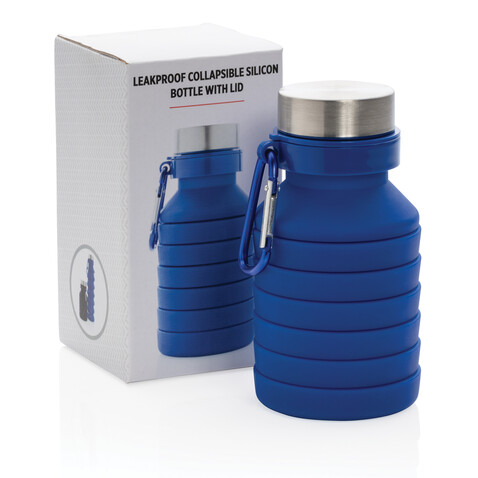 Auslaufgeschützte faltbare Silikonflasche blau bedrucken, Art.-Nr. P432.625