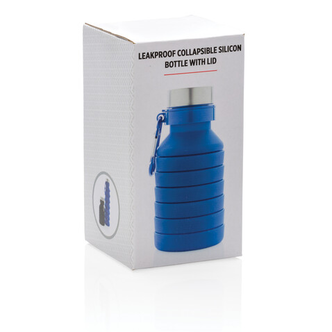 Auslaufgeschützte faltbare Silikonflasche blau bedrucken, Art.-Nr. P432.625