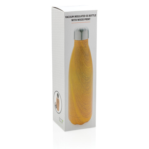 Vakuumisolierte Stainless Steel Flasche mit Holzoptik gelb bedrucken, Art.-Nr. P436.486