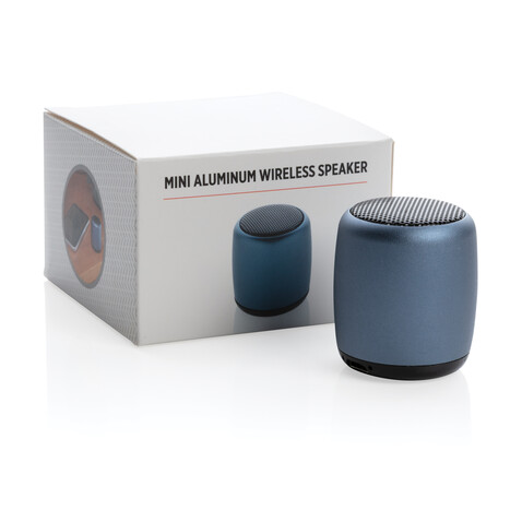 Kabelloser Mini-Lautsprecher aus Aluminium blau bedrucken, Art.-Nr. P329.395