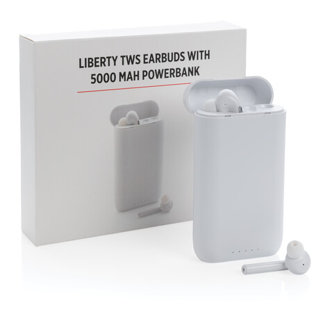 Liberty TWS Ohrhörer mit 5.000 mAh Powerbank weiß bedrucken, Art.-Nr. P329.433
