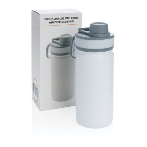 Sport Vakuum-Flasche aus Stainless Steel 550ml weiß, grau bedrucken, Art.-Nr. P436.193