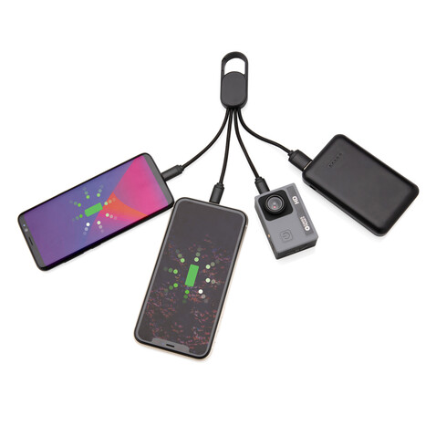 4-in-1 Kabel mit Karabiner-Clip schwarz bedrucken, Art.-Nr. P302.071