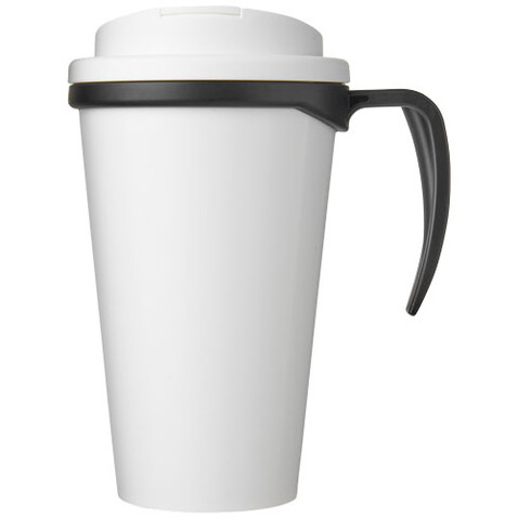 Brite-Ameriano® Grande 350 ml Isolierbecher mit auslaufsicherem Schraubverschluss, schwarz, weiss bedrucken, Art.-Nr. 21042001