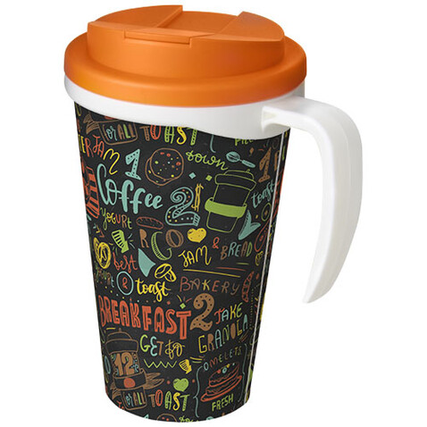 Brite-Ameriano® Grande 350 ml Isolierbecher mit auslaufsicherem Schraubverschluss, weiss, orange bedrucken, Art.-Nr. 21042010 Brite-Ameriano® Grande 350 ml Isolierbecher mit auslaufsicherem Schraubverschluss, weiss, orange bedrucken, Art.-Nr. 21042010