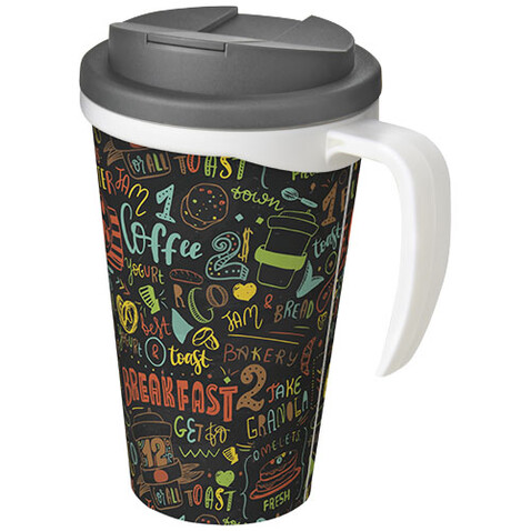 Brite-Ameriano® Grande 350 ml Isolierbecher mit auslaufsicherem Schraubverschluss, weiss, grau bedrucken, Art.-Nr. 21042013