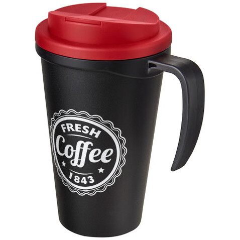 Americano® Grande 350 ml Isolierbecher mit auslaufsicherem Schraubverschluss, schwarz, rot bedrucken, Art.-Nr. 21042102 Americano® Grande 350 ml Isolierbecher mit auslaufsicherem Schraubverschluss, schwarz, rot bedrucken, Art.-Nr. 21042102
