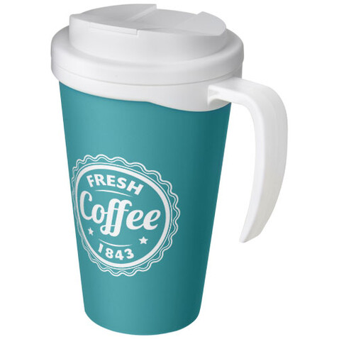 Americano® Grande 350 ml Isolierbecher mit auslaufsicherem Schraubverschluss, aquablau, weiss bedrucken, Art.-Nr. 21042111 Americano® Grande 350 ml Isolierbecher mit auslaufsicherem Schraubverschluss, aquablau, weiss bedrucken, Art.-Nr. 21042111