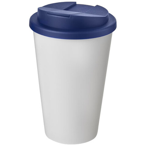 Americano® 350 ml Isolierbecher mit auslaufsicherem Schraubverschluss, weiss, blau bedrucken, Art.-Nr. 21069501