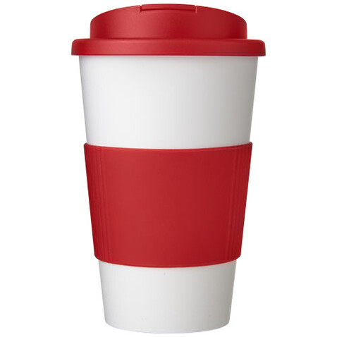 Americano® 350 ml Isolierbecher mit Schutzring & auslaufsicherem Schraubverschluss, weiss, rot bedrucken, Art.-Nr. 21069602 Americano® 350 ml Isolierbecher mit Schutzring & auslaufsicherem Schraubverschluss, weiss, rot bedrucken, Art.-Nr. 21069602