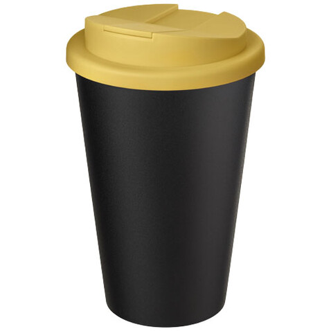 Americano® Eco 350 ml recycelter Becher mit auslaufsicherem Deckel, gelb, schwarz bedrucken, Art.-Nr. 21042511 Americano® Eco 350 ml recycelter Becher mit auslaufsicherem Deckel, gelb, schwarz bedrucken, Art.-Nr. 21042511