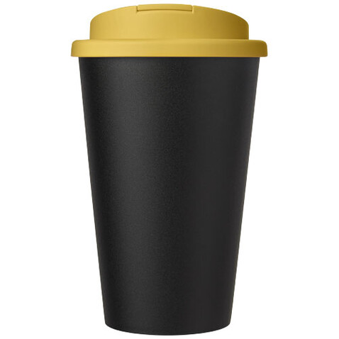 Americano® Eco 350 ml recycelter Becher mit auslaufsicherem Deckel, gelb, schwarz bedrucken, Art.-Nr. 21042511 Americano® Eco 350 ml recycelter Becher mit auslaufsicherem Deckel, gelb, schwarz bedrucken, Art.-Nr. 21042511