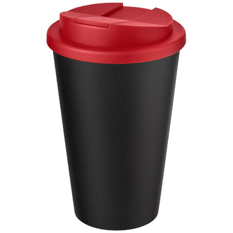 Americano® Eco 350 ml recycelter Becher mit auslaufsicherem Deckel, rot, schwarz bedrucken, Art.-Nr. 21042521 Americano® Eco 350 ml recycelter Becher mit auslaufsicherem Deckel, rot, schwarz bedrucken, Art.-Nr. 21042521