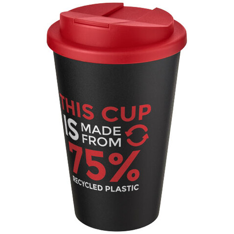 Americano® Eco 350 ml recycelter Becher mit auslaufsicherem Deckel, rot, schwarz bedrucken, Art.-Nr. 21042521 Americano® Eco 350 ml recycelter Becher mit auslaufsicherem Deckel, rot, schwarz bedrucken, Art.-Nr. 21042521