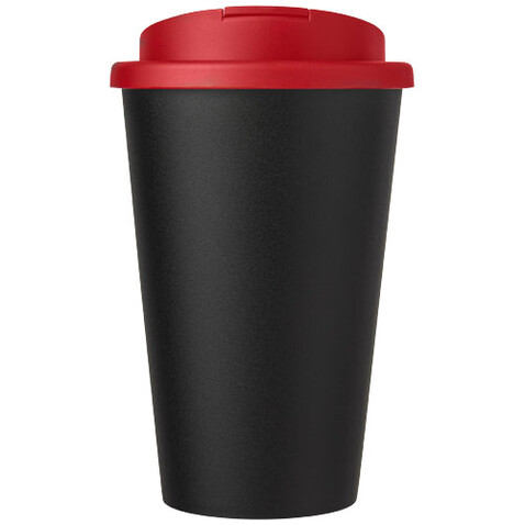 Americano® Eco 350 ml recycelter Becher mit auslaufsicherem Deckel, rot, schwarz bedrucken, Art.-Nr. 21042521 Americano® Eco 350 ml recycelter Becher mit auslaufsicherem Deckel, rot, schwarz bedrucken, Art.-Nr. 21042521