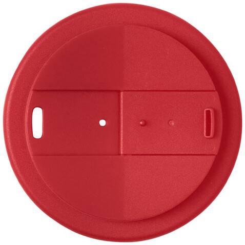 Americano® Eco 350 ml recycelter Becher mit auslaufsicherem Deckel, rot, schwarz bedrucken, Art.-Nr. 21042521 Americano® Eco 350 ml recycelter Becher mit auslaufsicherem Deckel, rot, schwarz bedrucken, Art.-Nr. 21042521