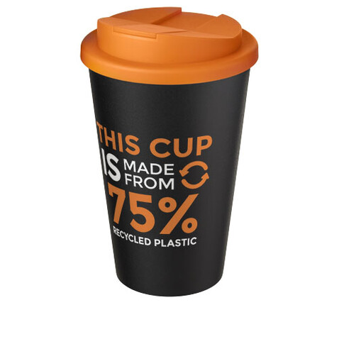Americano® Eco 350 ml recycelter Becher mit auslaufsicherem Deckel, orange, schwarz bedrucken, Art.-Nr. 21042531 Americano® Eco 350 ml recycelter Becher mit auslaufsicherem Deckel, orange, schwarz bedrucken, Art.-Nr. 21042531