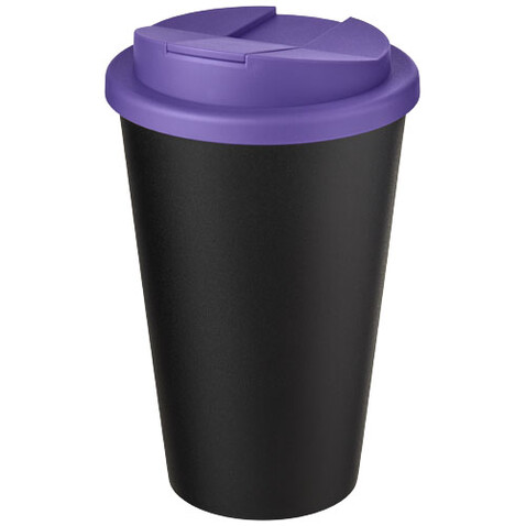Americano® Eco 350 ml recycelter Becher mit auslaufsicherem Deckel, lila, schwarz bedrucken, Art.-Nr. 21042537