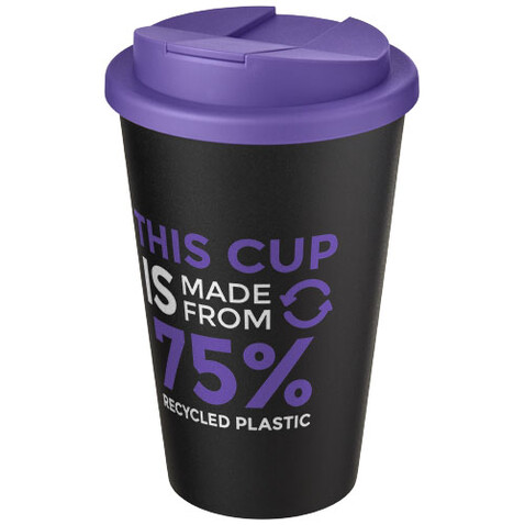 Americano® Eco 350 ml recycelter Becher mit auslaufsicherem Deckel, lila, schwarz bedrucken, Art.-Nr. 21042537