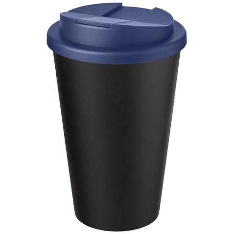 Americano® Eco 350 ml recycelter Becher mit auslaufsicherem Deckel, blau, schwarz bedrucken, Art.-Nr. 21042552