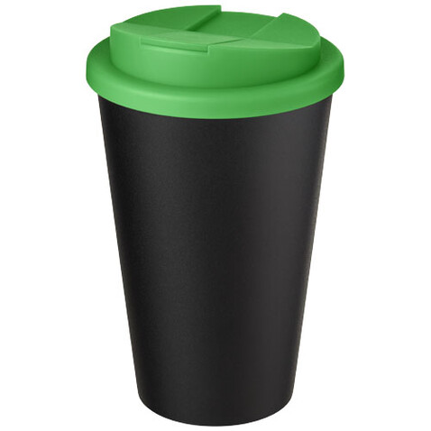 Americano® Eco 350 ml recycelter Becher mit auslaufsicherem Deckel, grün, schwarz bedrucken, Art.-Nr. 21042561 Americano® Eco 350 ml recycelter Becher mit auslaufsicherem Deckel, grün, schwarz bedrucken, Art.-Nr. 21042561