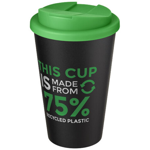 Americano® Eco 350 ml recycelter Becher mit auslaufsicherem Deckel, grün, schwarz bedrucken, Art.-Nr. 21042561 Americano® Eco 350 ml recycelter Becher mit auslaufsicherem Deckel, grün, schwarz bedrucken, Art.-Nr. 21042561