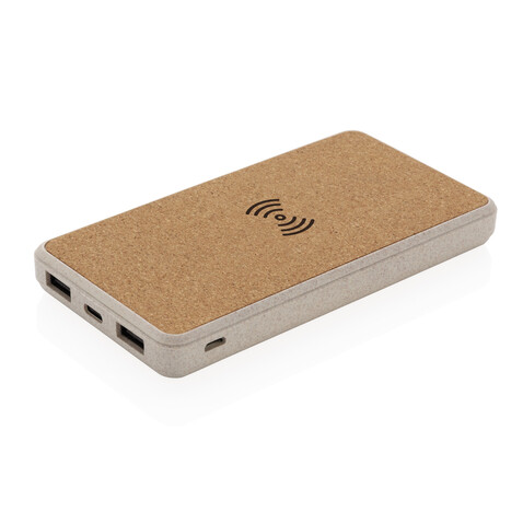 Kork und Weizen 8.000 mAh Wireless Powerbank khaki bedrucken, Art.-Nr. P322.219