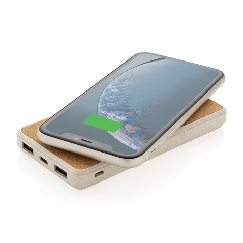 Kork und Weizen 8.000 mAh Wireless Powerbank khaki bedrucken, Art.-Nr. P322.219