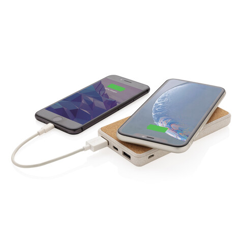 Kork und Weizen 8.000 mAh Wireless Powerbank khaki bedrucken, Art.-Nr. P322.219