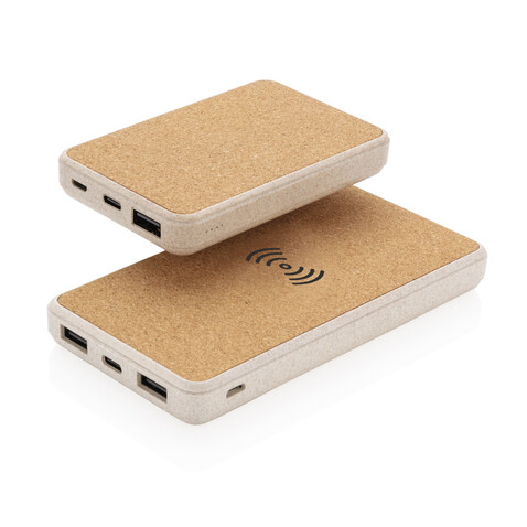 Kork und Weizen 8.000 mAh Wireless Powerbank khaki bedrucken, Art.-Nr. P322.219