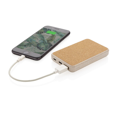 Kork und Weizen 5.000 mAh Pocket-Powerbank khaki bedrucken, Art.-Nr. P322.229