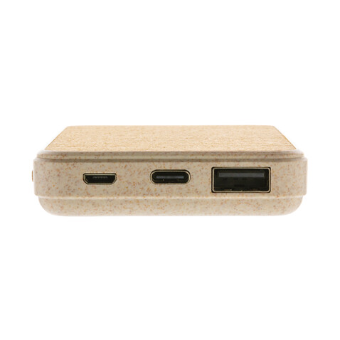 Kork und Weizen 5.000 mAh Pocket-Powerbank khaki bedrucken, Art.-Nr. P322.229