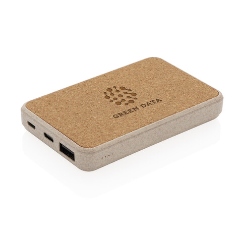 Kork und Weizen 5.000 mAh Pocket-Powerbank khaki bedrucken, Art.-Nr. P322.229