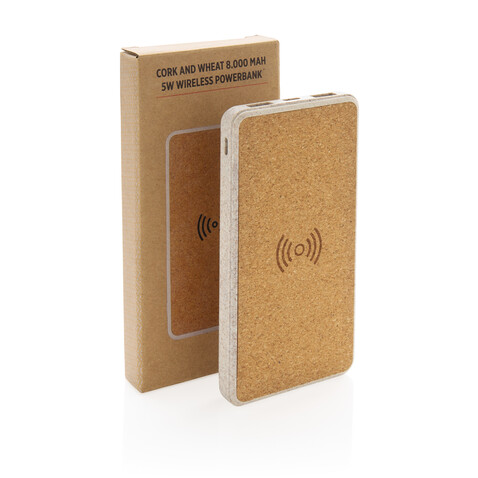 Kork und Weizen 8.000 mAh Wireless Powerbank khaki bedrucken, Art.-Nr. P322.219