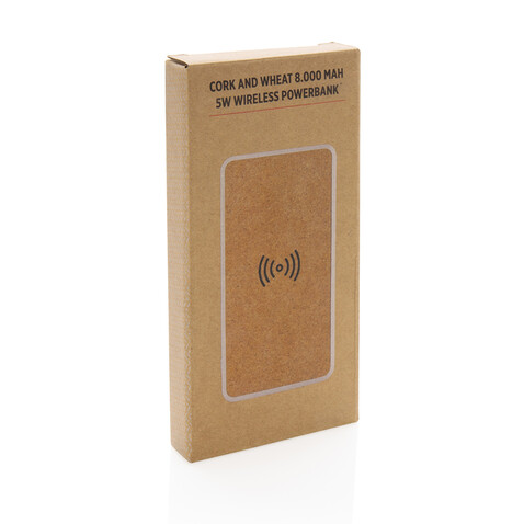 Kork und Weizen 8.000 mAh Wireless Powerbank khaki bedrucken, Art.-Nr. P322.219