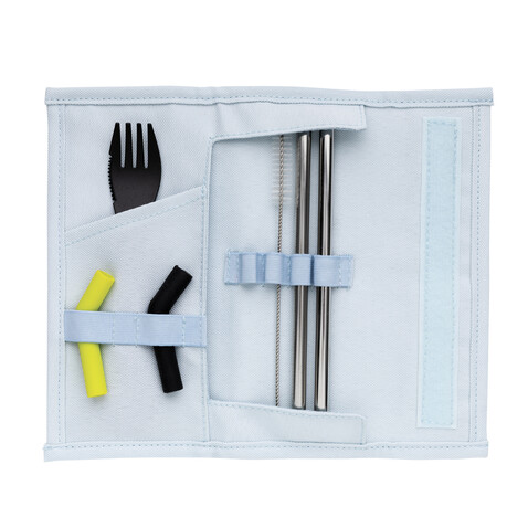 Tierra 2-teiliges Trinkhalm- und Besteckset blau bedrucken, Art.-Nr. P269.555