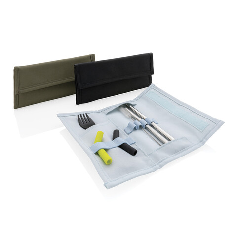 Tierra 2-teiliges Trinkhalm- und Besteckset blau bedrucken, Art.-Nr. P269.555