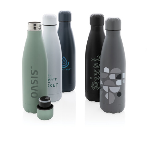 Einfarbige Vakuumisolierte Stainless Steel Flasche blau bedrucken, Art.-Nr. P436.465