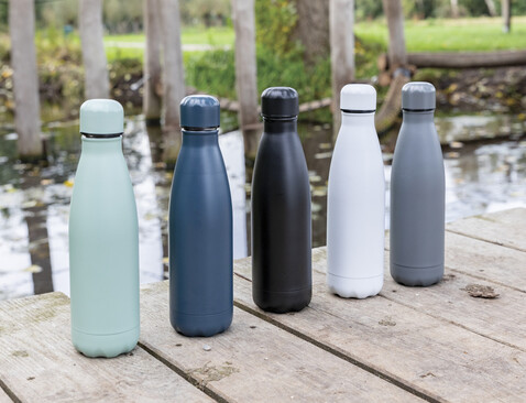 Einfarbige Vakuumisolierte Stainless Steel Flasche blau bedrucken, Art.-Nr. P436.465
