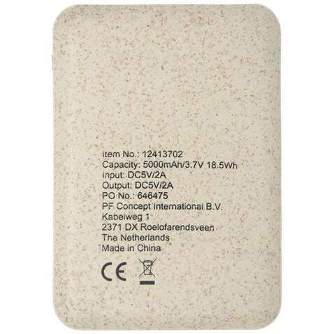 Asama 5000 mAh Powerbank aus Weizenstroh, beige bedrucken, Art.-Nr. 12413702