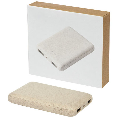 Asama 5000 mAh Powerbank aus Weizenstroh, beige bedrucken, Art.-Nr. 12413702